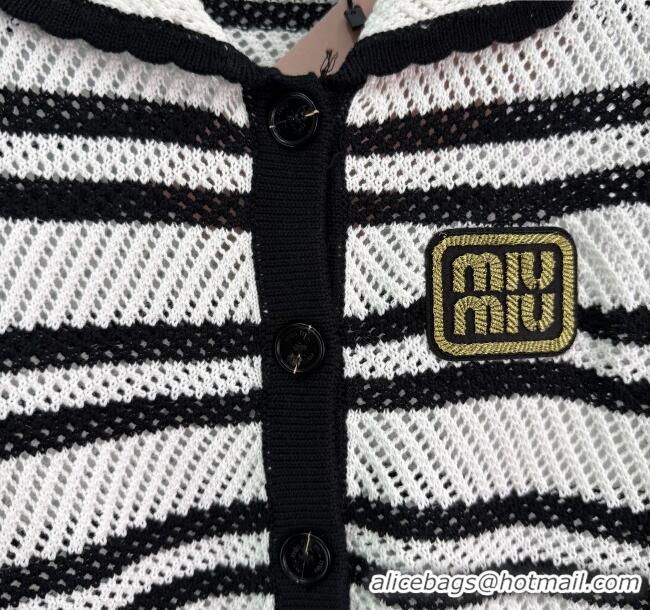 Top Grade Miu Miu Wool Striped Cardigan 0814 White/Black 2025