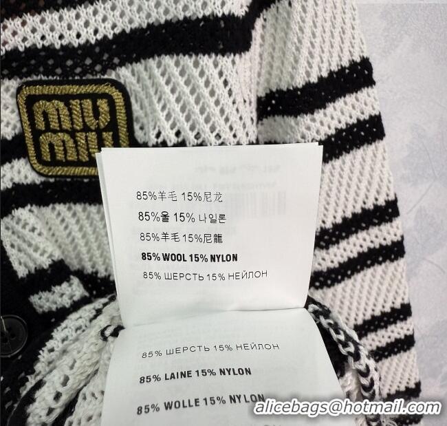 Top Grade Miu Miu Wool Striped Cardigan 0814 White/Black 2025