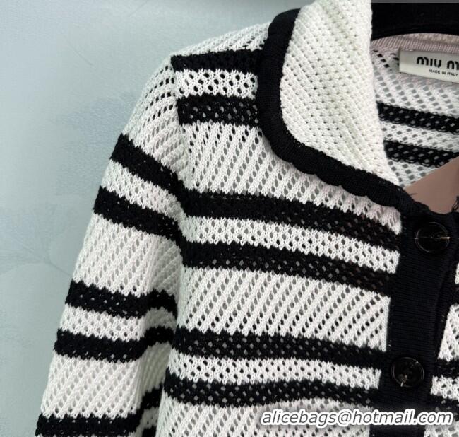 Top Grade Miu Miu Wool Striped Cardigan 0814 White/Black 2025