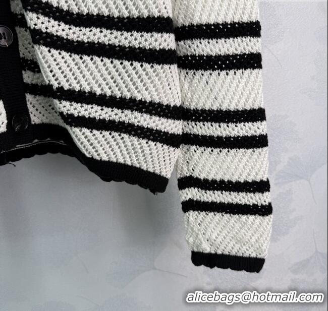 Top Grade Miu Miu Wool Striped Cardigan 0814 White/Black 2025