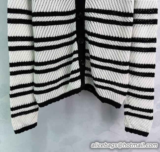 Top Grade Miu Miu Wool Striped Cardigan 0814 White/Black 2025