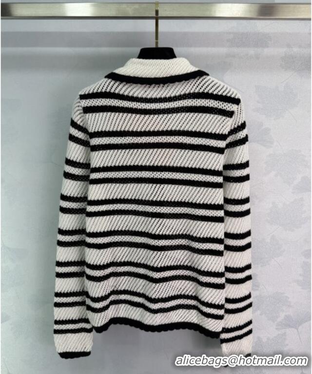 Top Grade Miu Miu Wool Striped Cardigan 0814 White/Black 2025