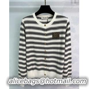 Best Quality Miu Miu Wool Striped Cardigan 0813 White 2025