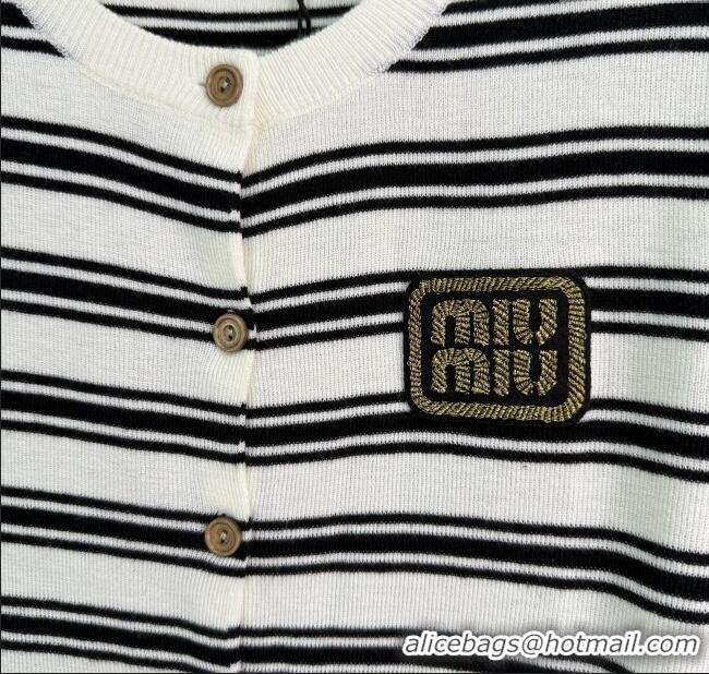 Best Quality Miu Miu Wool Striped Cardigan 0813 White 2025