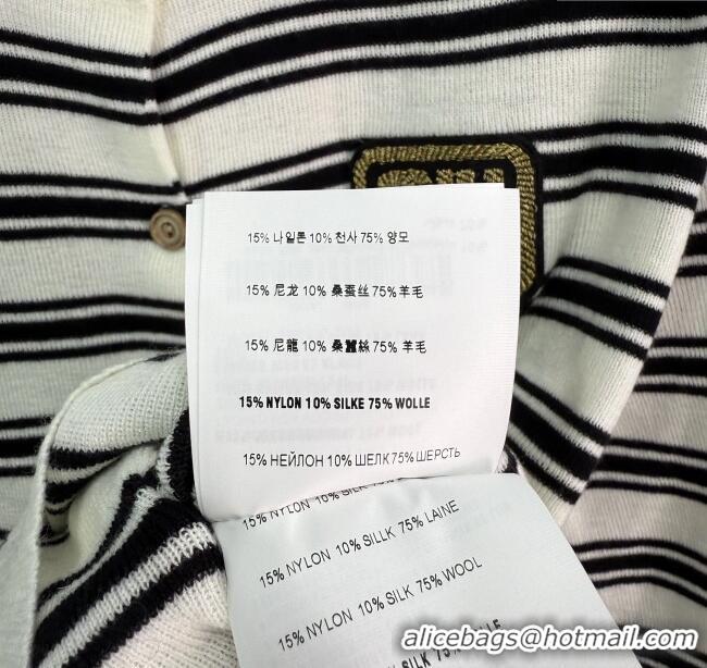 Best Quality Miu Miu Wool Striped Cardigan 0813 White 2025
