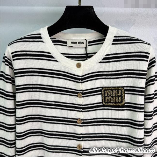 Best Quality Miu Miu Wool Striped Cardigan 0813 White 2025