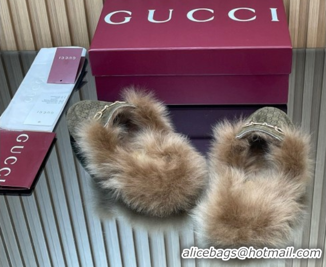 Stylish Gucci Jordaan GG Suede and Wool Flat Slipper with Horsebit Green 2025 GG102003 1020055