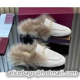 Sumptuous Gucci Jordaan GG Suede and Wool Flat Slippers with Horsebit Pale Grey 2025 GG102003 1020057