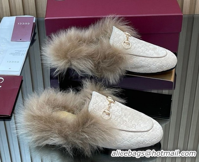 Sumptuous Gucci Jordaan GG Suede and Wool Flat Slippers with Horsebit Pale Grey 2025 GG102003 1020057