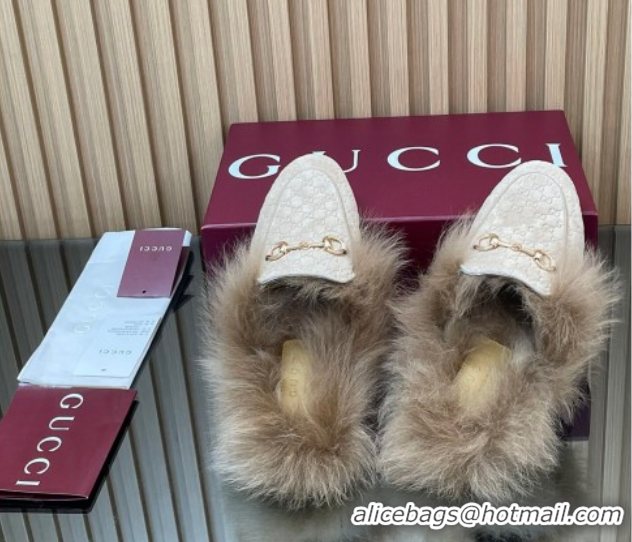 Sumptuous Gucci Jordaan GG Suede and Wool Flat Slippers with Horsebit Pale Grey 2025 GG102003 1020057