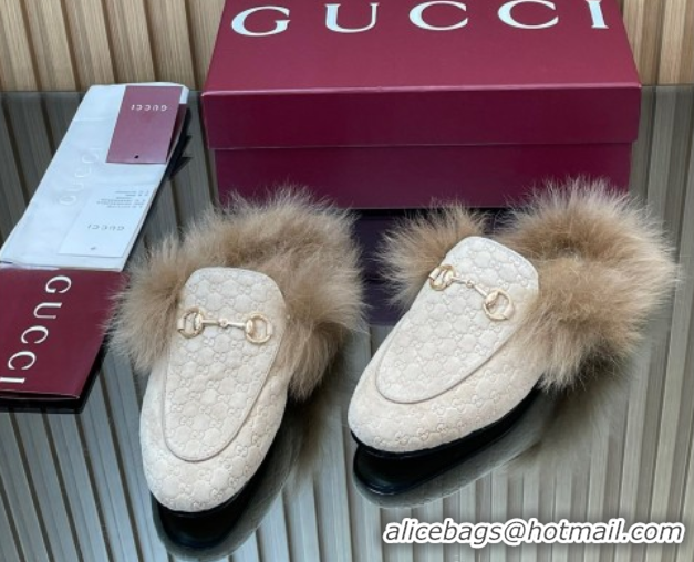 Sumptuous Gucci Jordaan GG Suede and Wool Flat Slippers with Horsebit Pale Grey 2025 GG102003 1020057