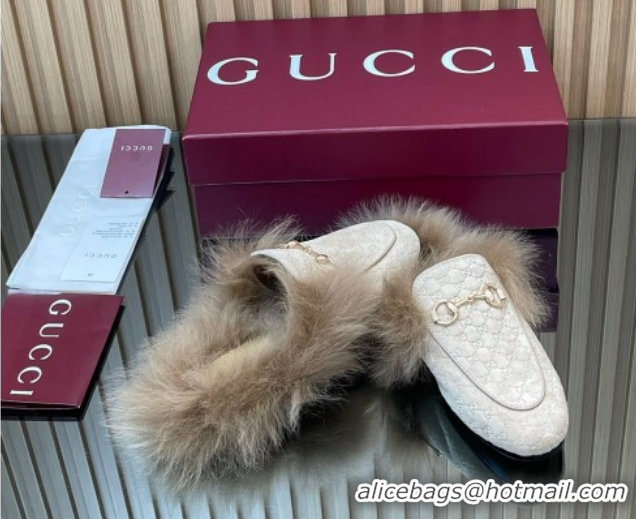 Sumptuous Gucci Jordaan GG Suede and Wool Flat Slippers with Horsebit Pale Grey 2025 GG102003 1020057