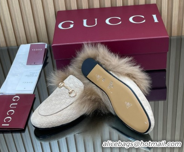 Sumptuous Gucci Jordaan GG Suede and Wool Flat Slippers with Horsebit Pale Grey 2025 GG102003 1020057