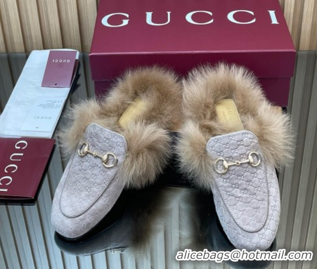 Purchase Gucci Jordaan GG Suede and Wool Flat Slipper with Horsebit Purple 2025 GG102003 1020058
