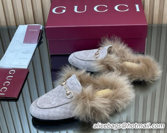 Purchase Gucci Jordaan GG Suede and Wool Flat Slipper with Horsebit Purple 2025 GG102003 1020058