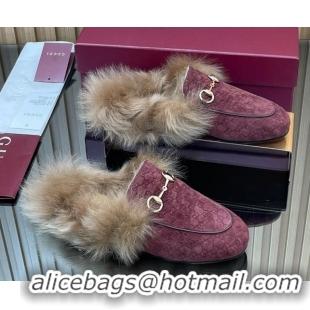 Unique Style Gucci Jordaan GG Suede and Wool Flat Slipper with Horsebit Burgundy 2025 GG102003 1020059