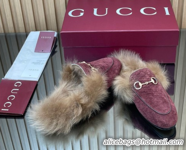 Unique Style Gucci Jordaan GG Suede and Wool Flat Slipper with Horsebit Burgundy 2025 GG102003 1020059