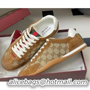 Good Product Gucci Washed-Effect GG Canvas and Leather Sneakers Beige/Brown 1021001