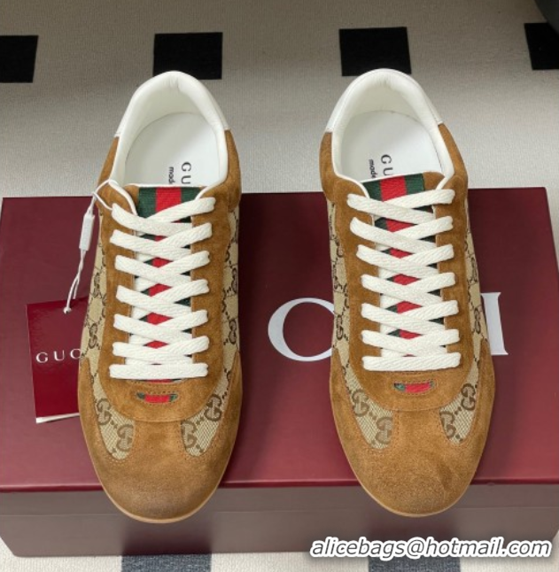Good Product Gucci Washed-Effect GG Canvas and Leather Sneakers Beige/Brown 1021001