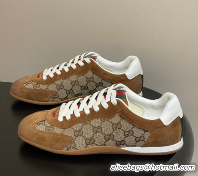 Good Product Gucci Washed-Effect GG Canvas and Leather Sneakers Beige/Brown 1021001