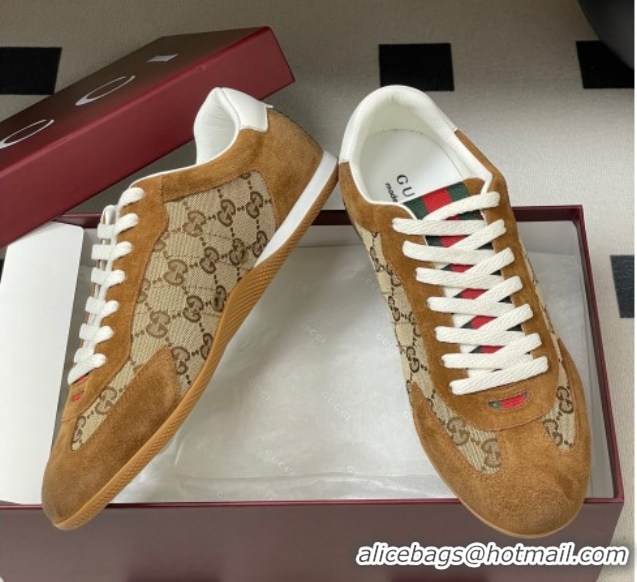 Good Product Gucci Washed-Effect GG Canvas and Leather Sneakers Beige/Brown 1021001