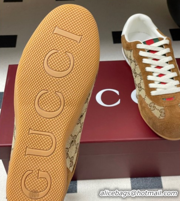 Good Product Gucci Washed-Effect GG Canvas and Leather Sneakers Beige/Brown 1021001