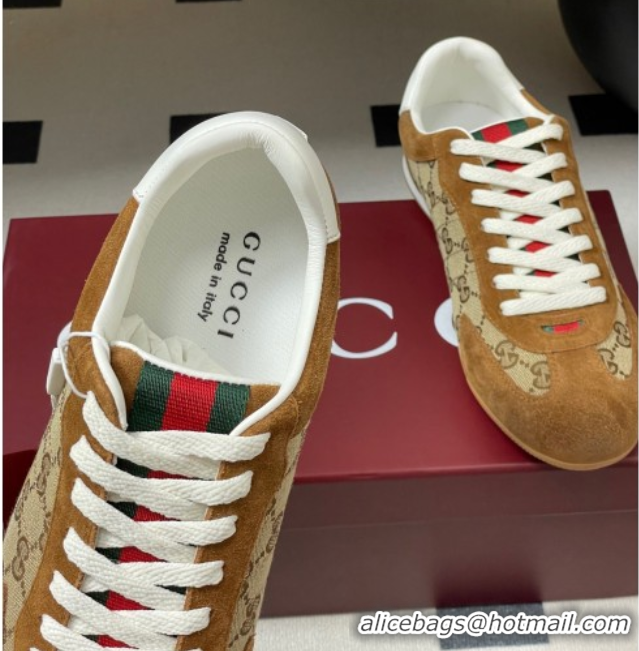 Good Product Gucci Washed-Effect GG Canvas and Leather Sneakers Beige/Brown 1021001