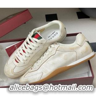 Hot Style Gucci Washed-Effect Leather Sneakers White 1021004