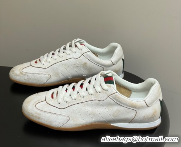 Hot Style Gucci Washed-Effect Leather Sneakers White 1021004