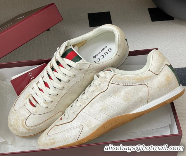 Hot Style Gucci Washed-Effect Leather Sneakers White 1021004