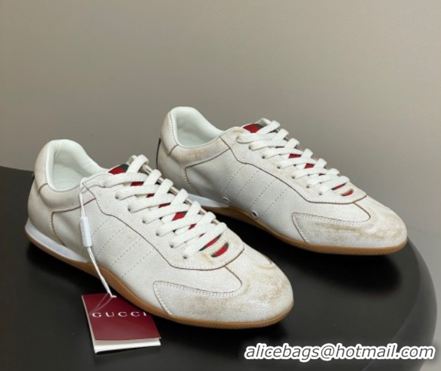 Hot Style Gucci Washed-Effect Leather Sneakers White 1021004