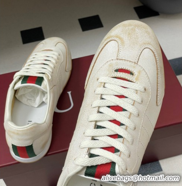 Hot Style Gucci Washed-Effect Leather Sneakers White 1021004