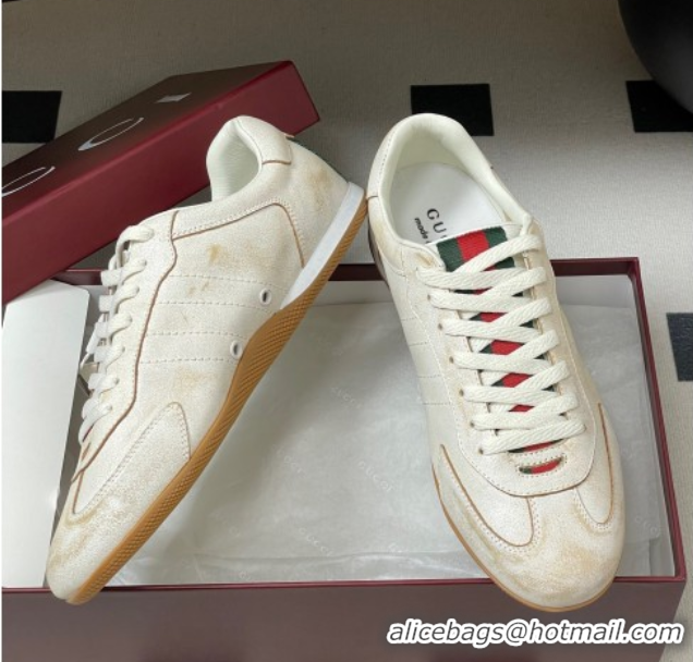 Hot Style Gucci Washed-Effect Leather Sneakers White 1021004