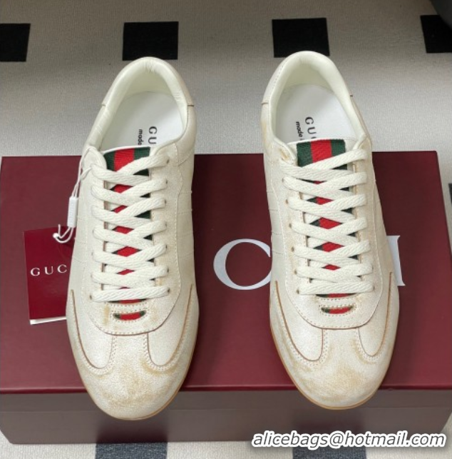 Hot Style Gucci Washed-Effect Leather Sneakers White 1021004