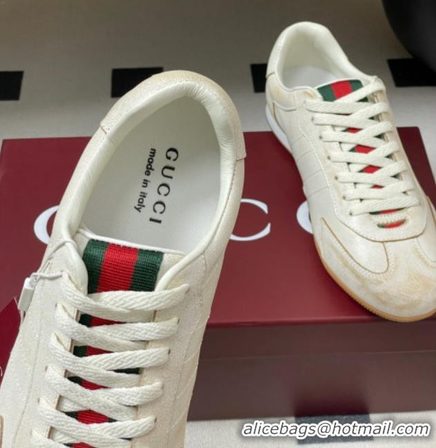 Hot Style Gucci Washed-Effect Leather Sneakers White 1021004