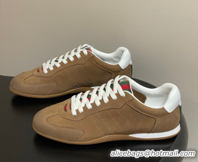 Stylish Gucci Washed-Effect Grained Leather Sneakers Brown 1021005