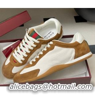 Sophisticated Gucci Suede and Grained Leather Sneakers Brown 1021006