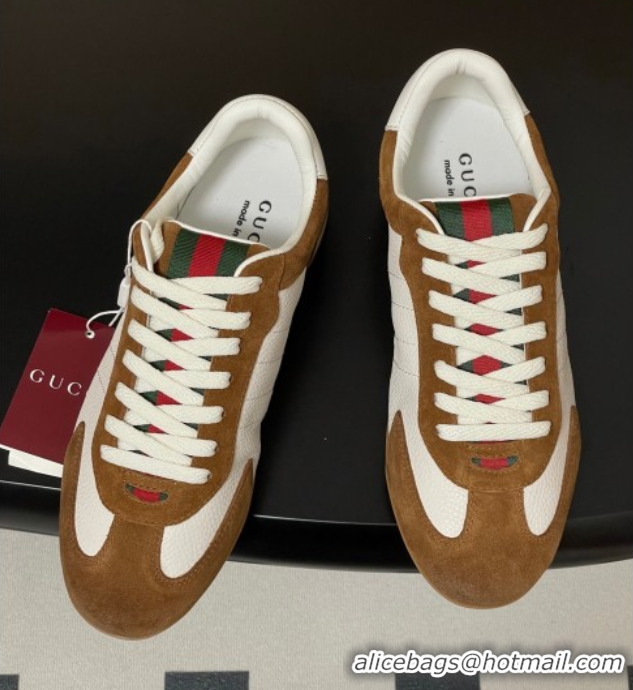 Sophisticated Gucci Suede and Grained Leather Sneakers Brown 1021006