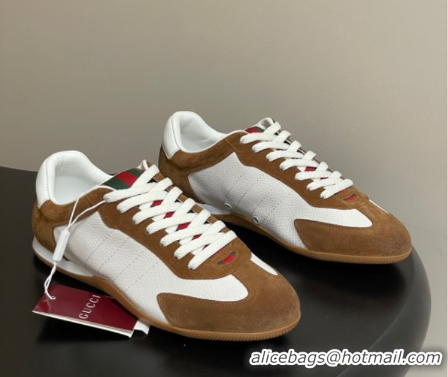 Sophisticated Gucci Suede and Grained Leather Sneakers Brown 1021006