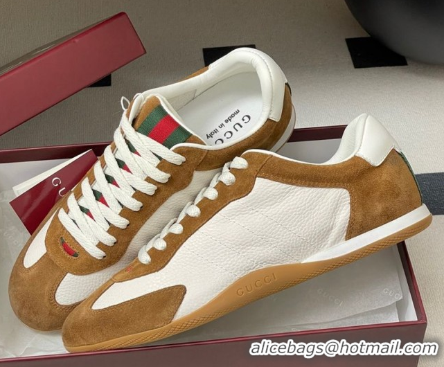 Sophisticated Gucci Suede and Grained Leather Sneakers Brown 1021006