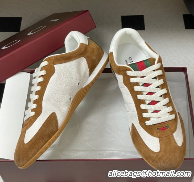 Sophisticated Gucci Suede and Grained Leather Sneakers Brown 1021006