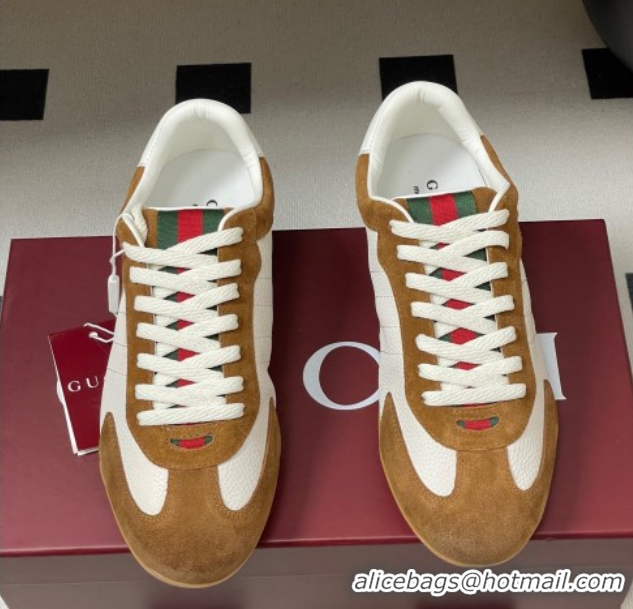 Sophisticated Gucci Suede and Grained Leather Sneakers Brown 1021006