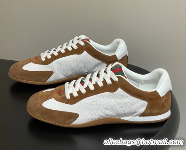 Sophisticated Gucci Suede and Grained Leather Sneakers Brown 1021006