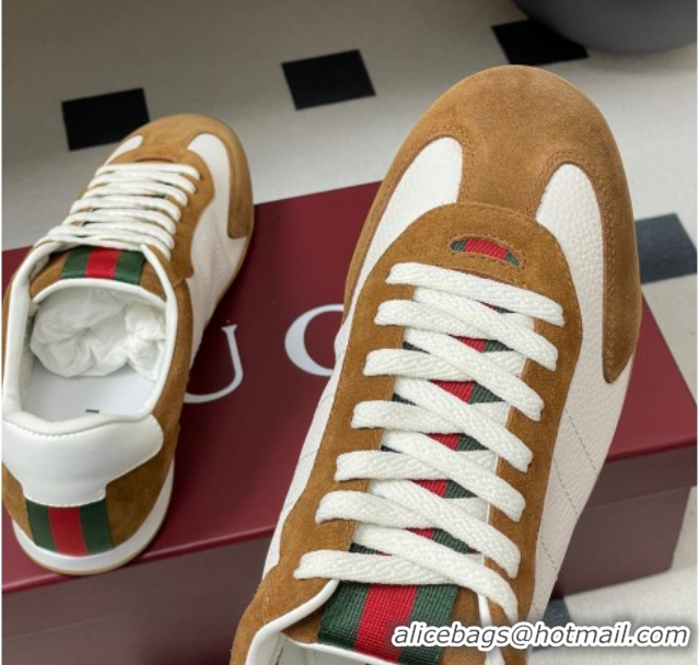 Sophisticated Gucci Suede and Grained Leather Sneakers Brown 1021006