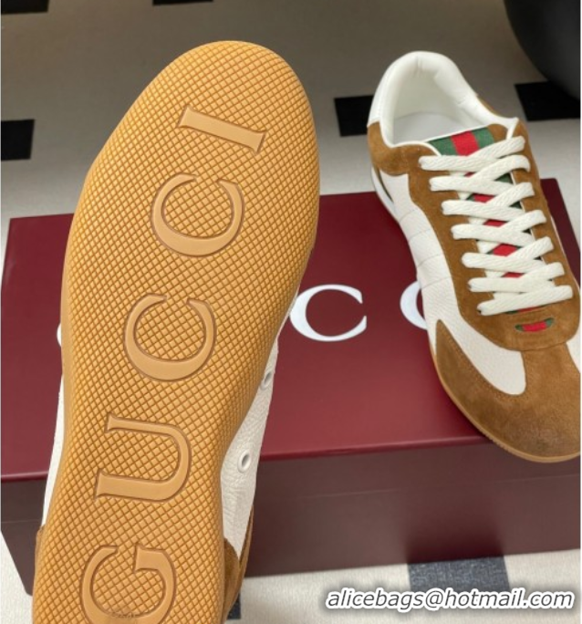 Sophisticated Gucci Suede and Grained Leather Sneakers Brown 1021006