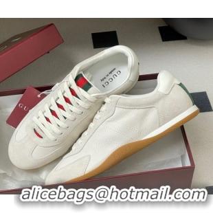 Classic Hot Gucci Suede and Grained Leather Sneakers White 1021007