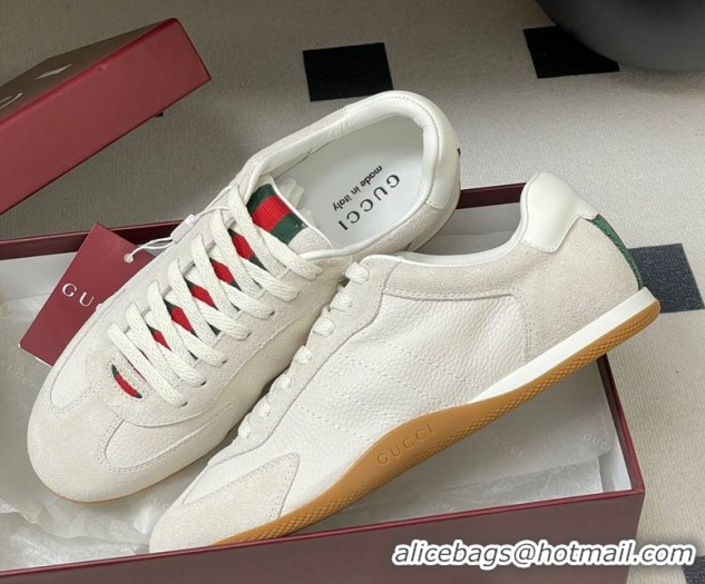 Classic Hot Gucci Suede and Grained Leather Sneakers White 1021007