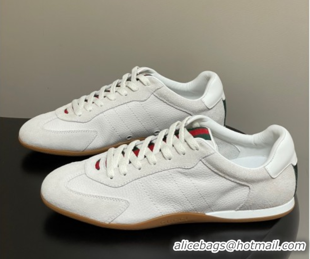 Classic Hot Gucci Suede and Grained Leather Sneakers White 1021007