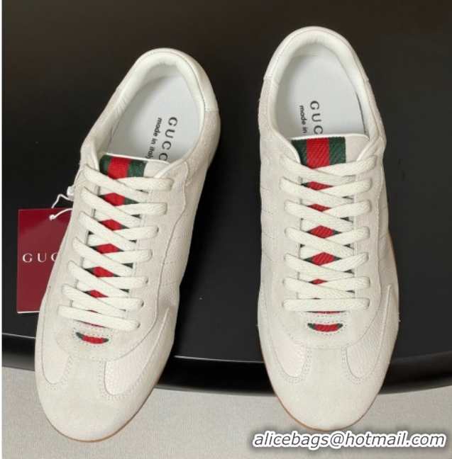 Classic Hot Gucci Suede and Grained Leather Sneakers White 1021007