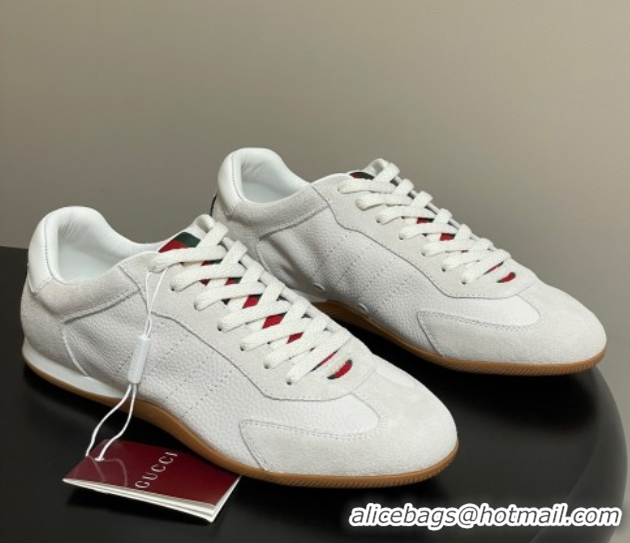 Classic Hot Gucci Suede and Grained Leather Sneakers White 1021007